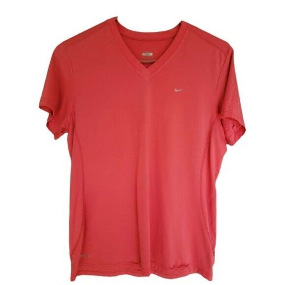 Nike Women's Tee Med Orange V-Neck Dri-fit Athletic Workout T-shirt - Picture 1 of 5